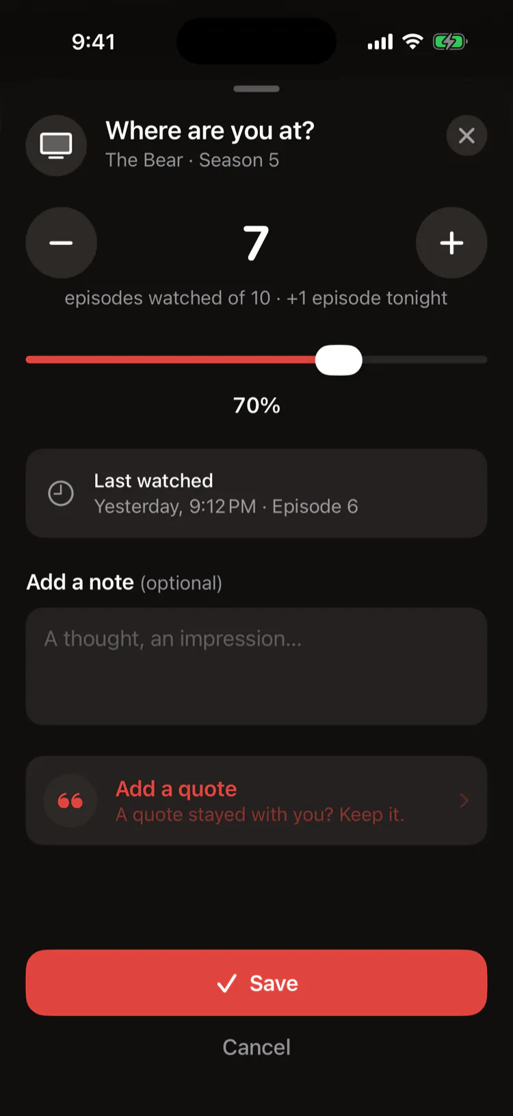 Logging the episode you’re on